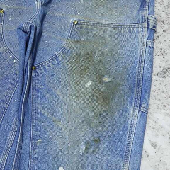 THRASHED Vintage Carhartt B73 DST Faded Blue Jeans Denim Double Knee Pant 34x31 - Picture 11 of 16